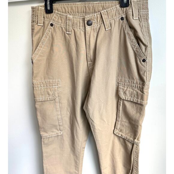 True Religion NWT Big T Cargo Jogger Tan Pants Sz 29 Y2K Utility Khaki Trendy - Picture 2 of 8